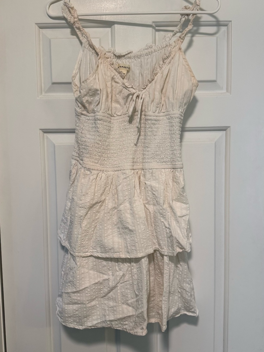 Aeropostale Cream Smocked Tiered Sundress with Tie Straps